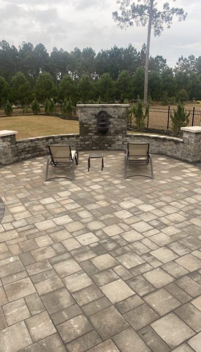paver patio retaining wall water feature