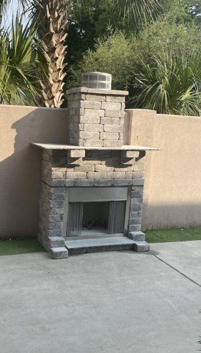 stone paver fireplace concrete patio myrtle beach